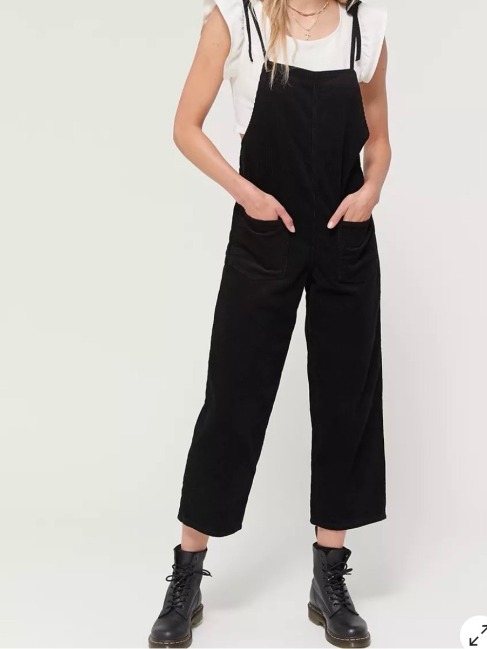 Urban Outfitters BDG Black Corduroy Overalls with Tie Shoulders | L